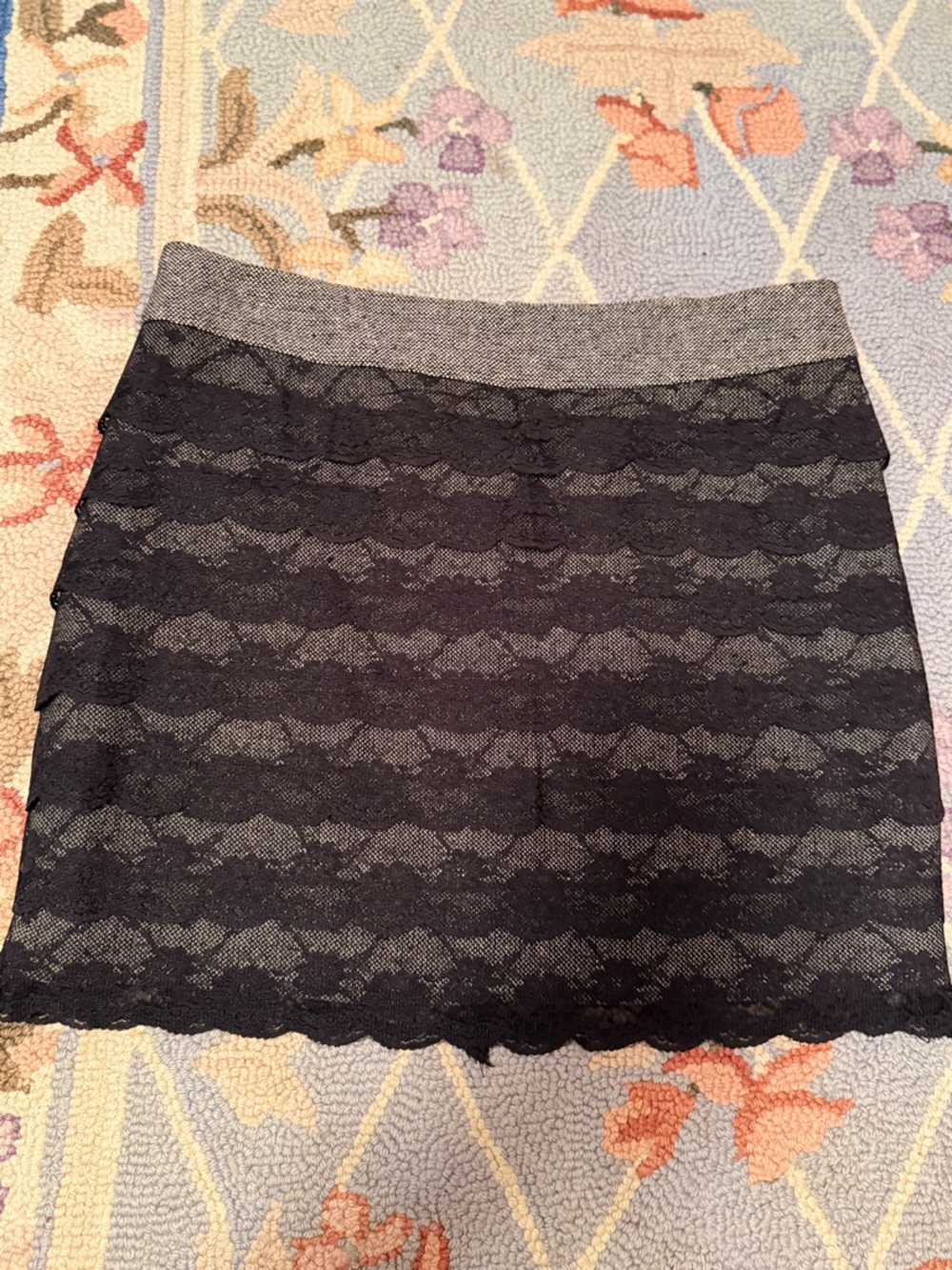Forever 21 Black Lace Overlay Mini Skirt with Gray Waistband